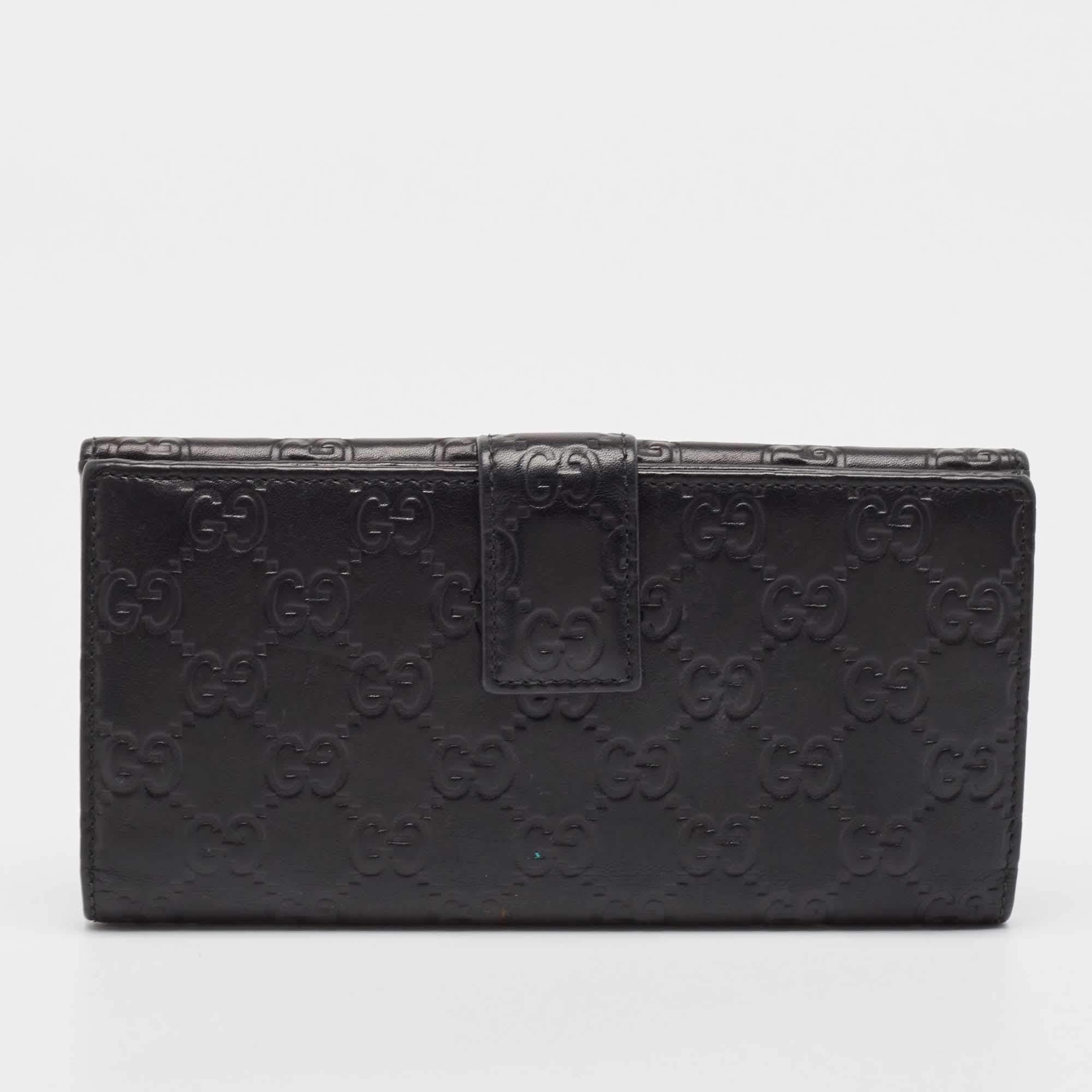 Gucci Black Guccissima Leather Metal Bar Continental Wallet For Sale 4