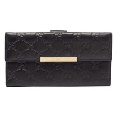 Gucci Black Guccissima Leather Metal Bar Continental Wallet