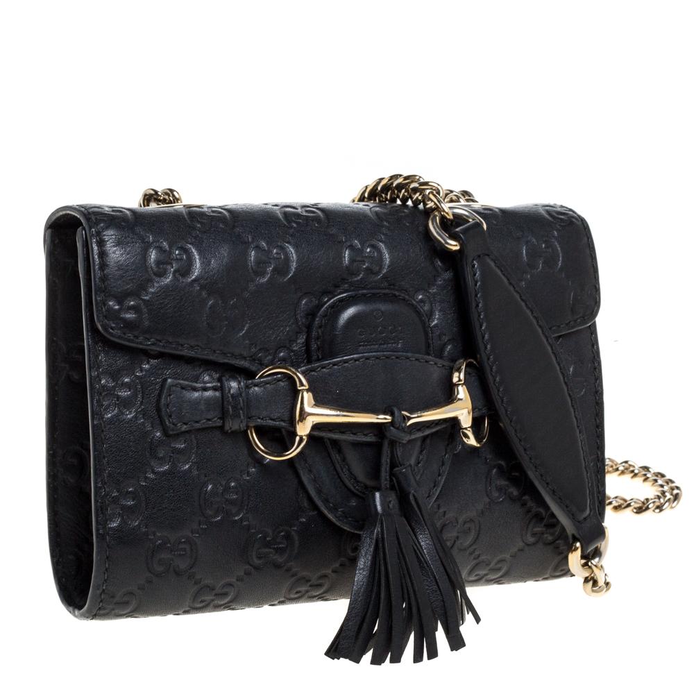 Women's Gucci Black Guccissima Leather Mini Emily Chain Shoulder Bag
