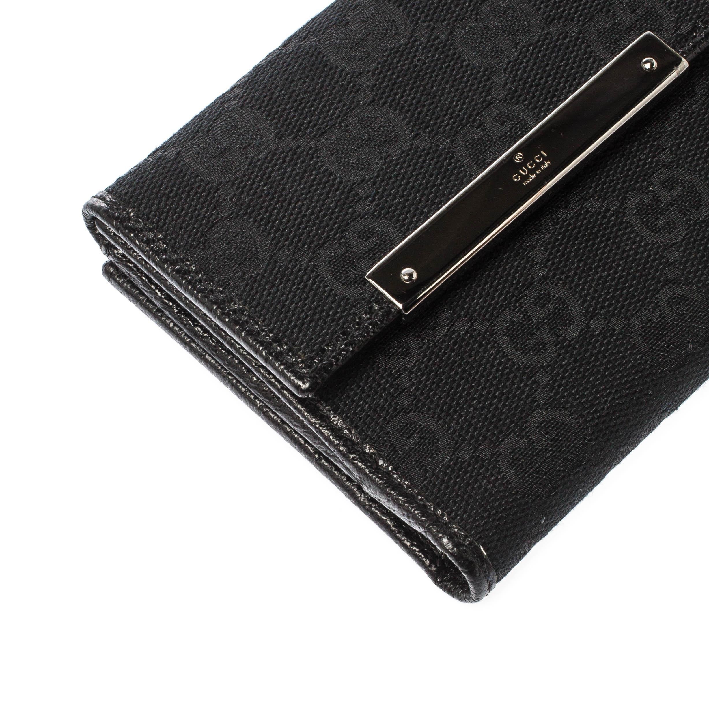 Gucci Black Guccissima Leather Mini Flap French Wallet 6