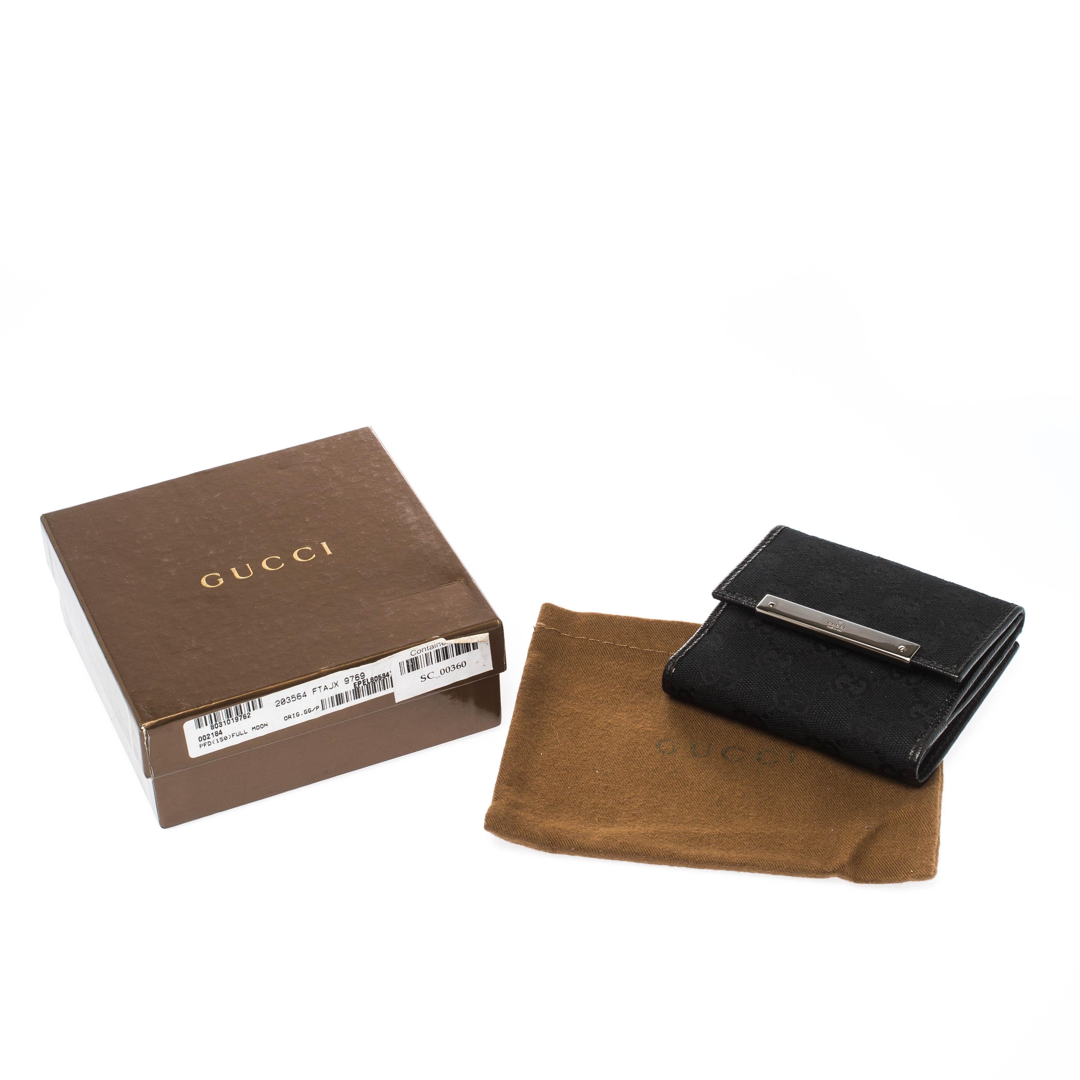 Gucci Black Guccissima Leather Mini Flap French Wallet 7