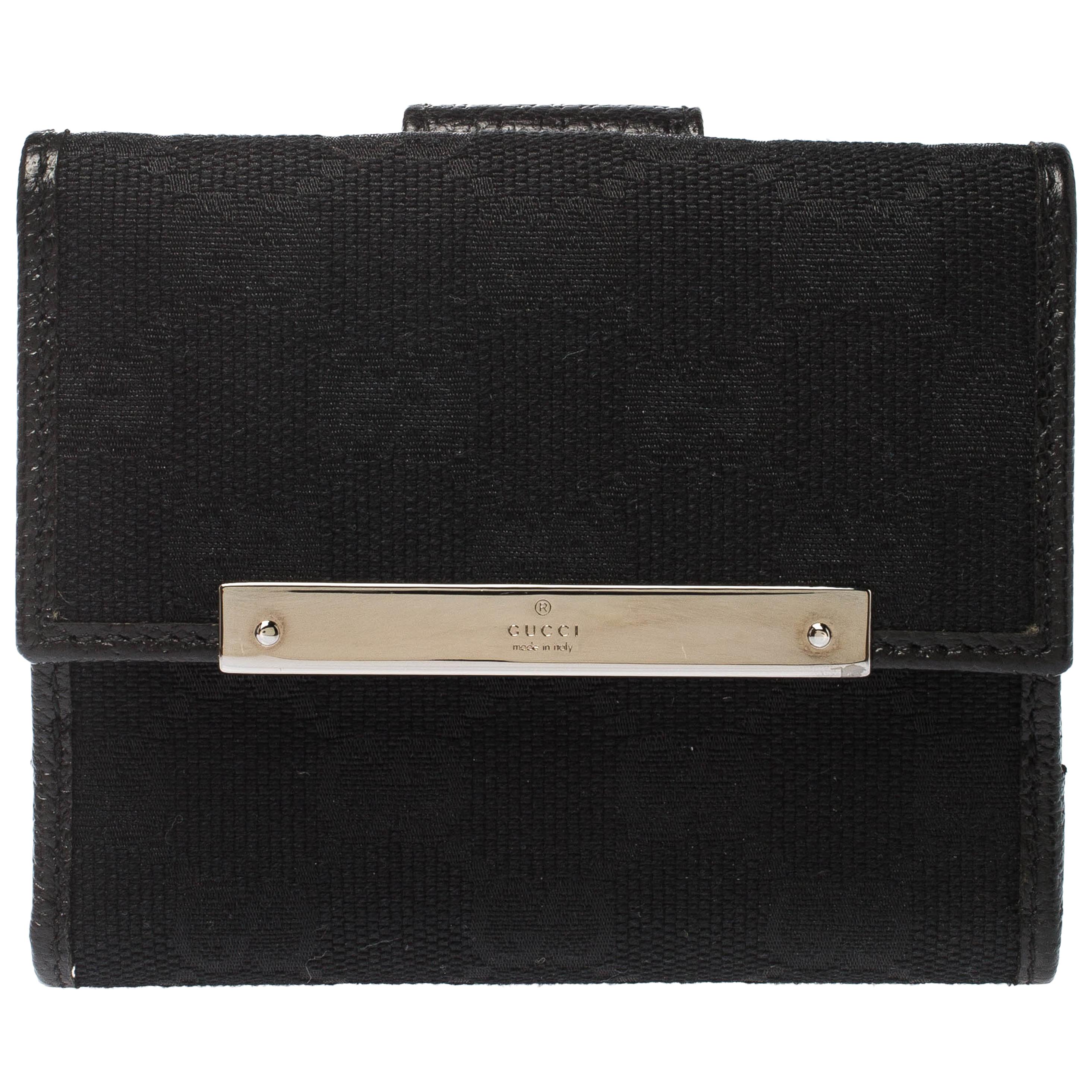 Gucci Black Guccissima Leather Mini Flap French Wallet