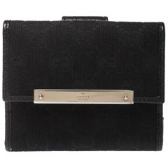 Gucci Black Guccissima Leather Mini Flap French Wallet