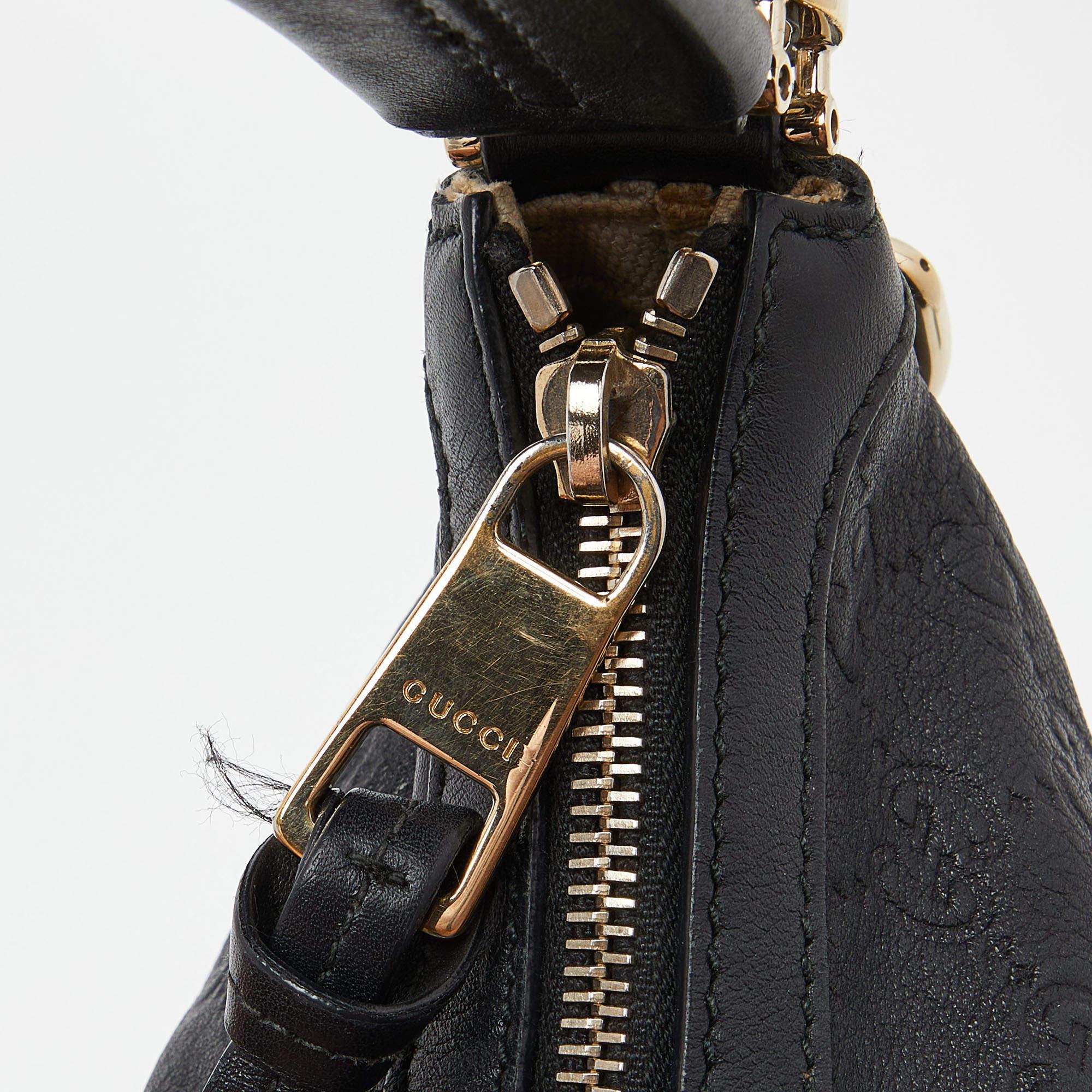 Gucci Black Guccissima Leather Miss GG Original Hobo For Sale 7