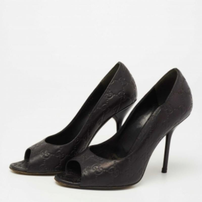 Gucci Black Guccissima Leather Open Toe Pumps Size 38 In Fair Condition In Dubai, Al Qouz 2