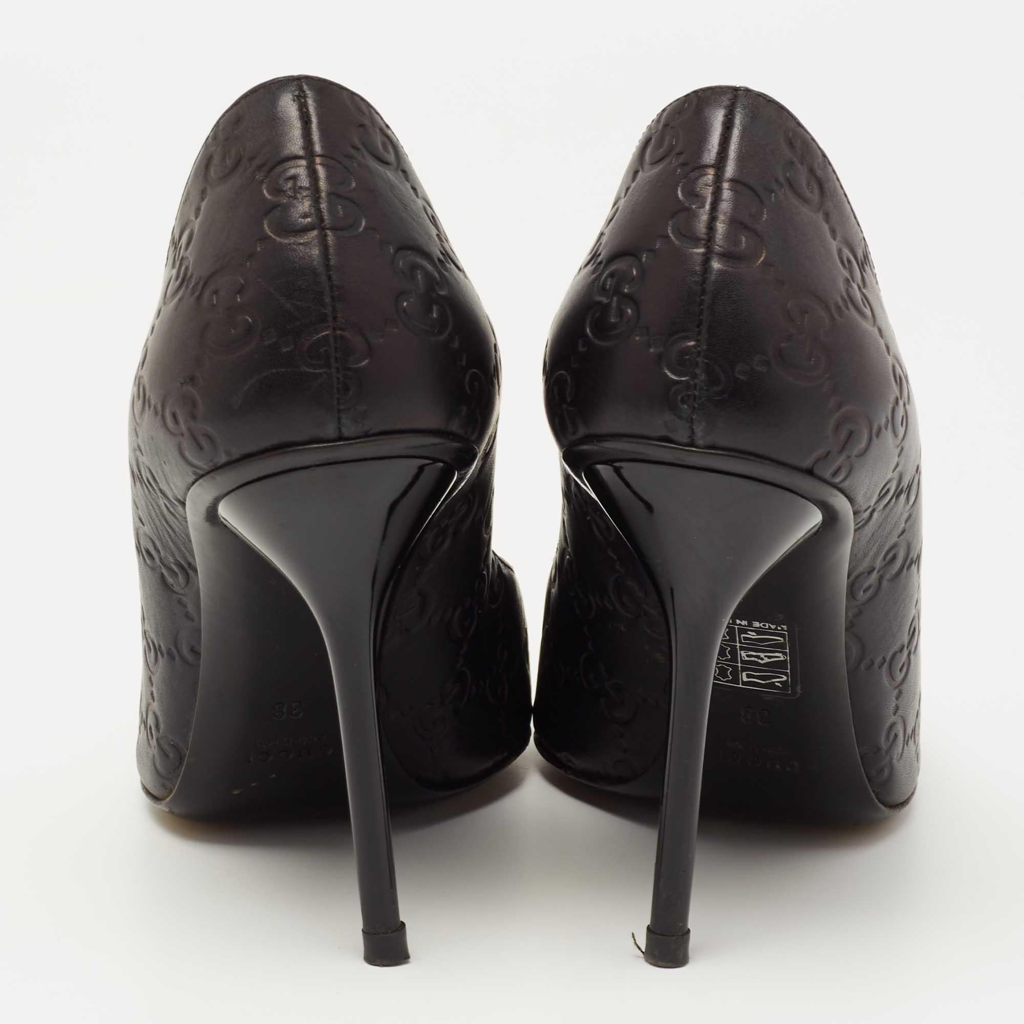 Gucci Black Guccissima Leather Open Toe Pumps Size 38 1