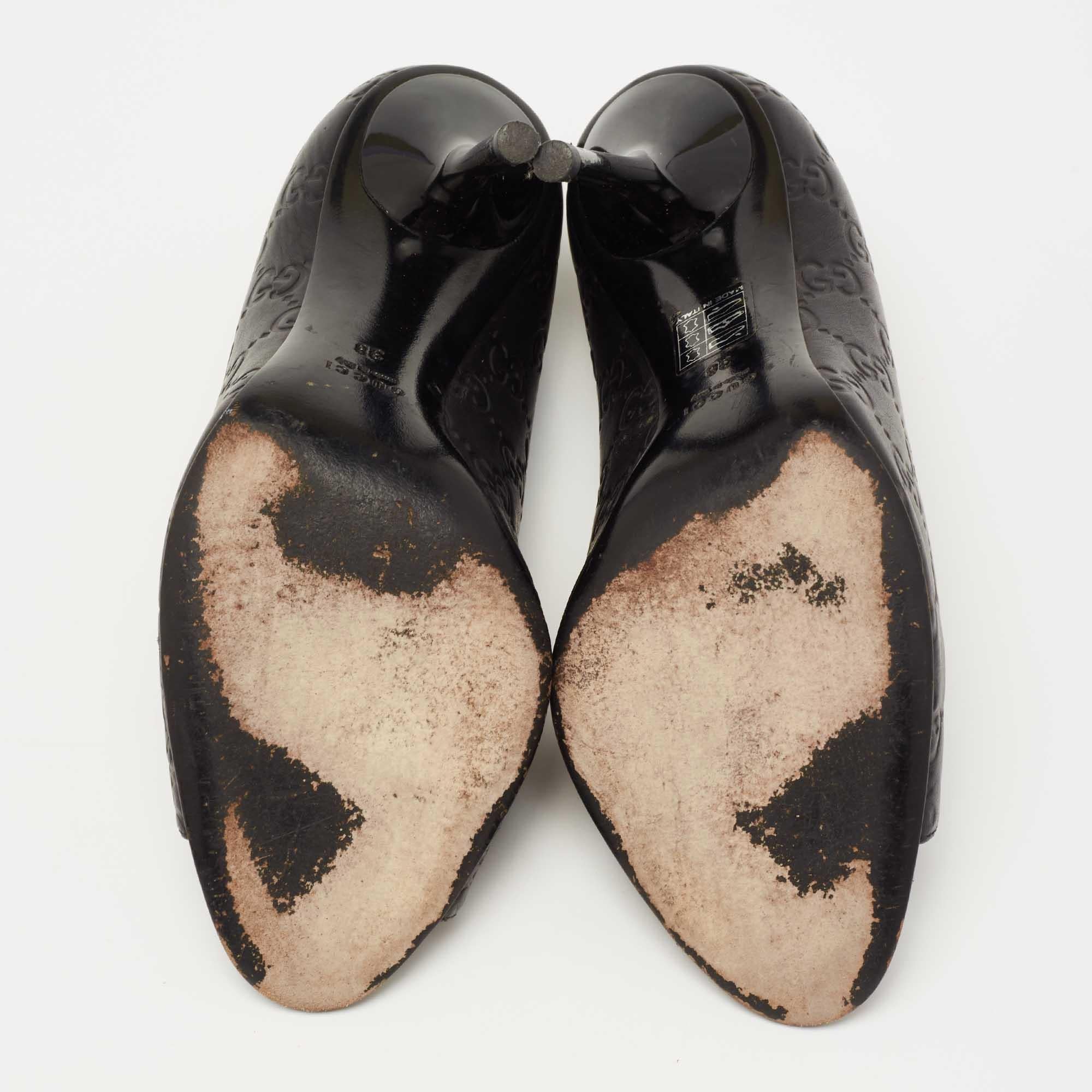 Gucci Black Guccissima Leather Open Toe Pumps Size 38 2