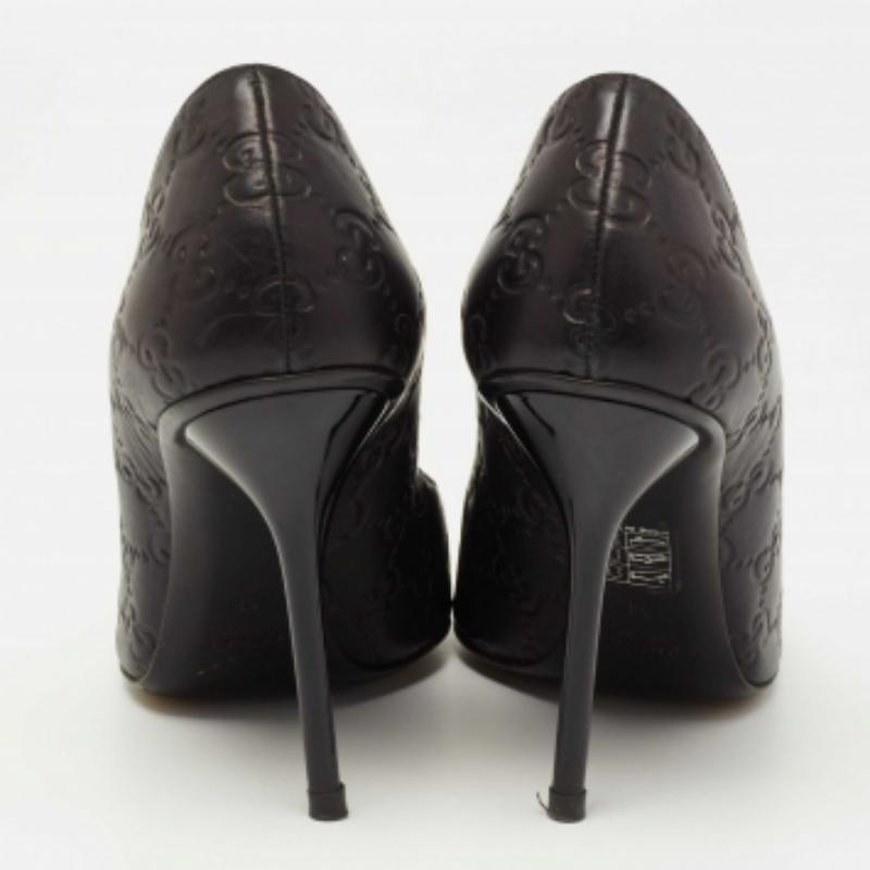 Gucci Black Guccissima Leather Open Toe Pumps Size 38 2