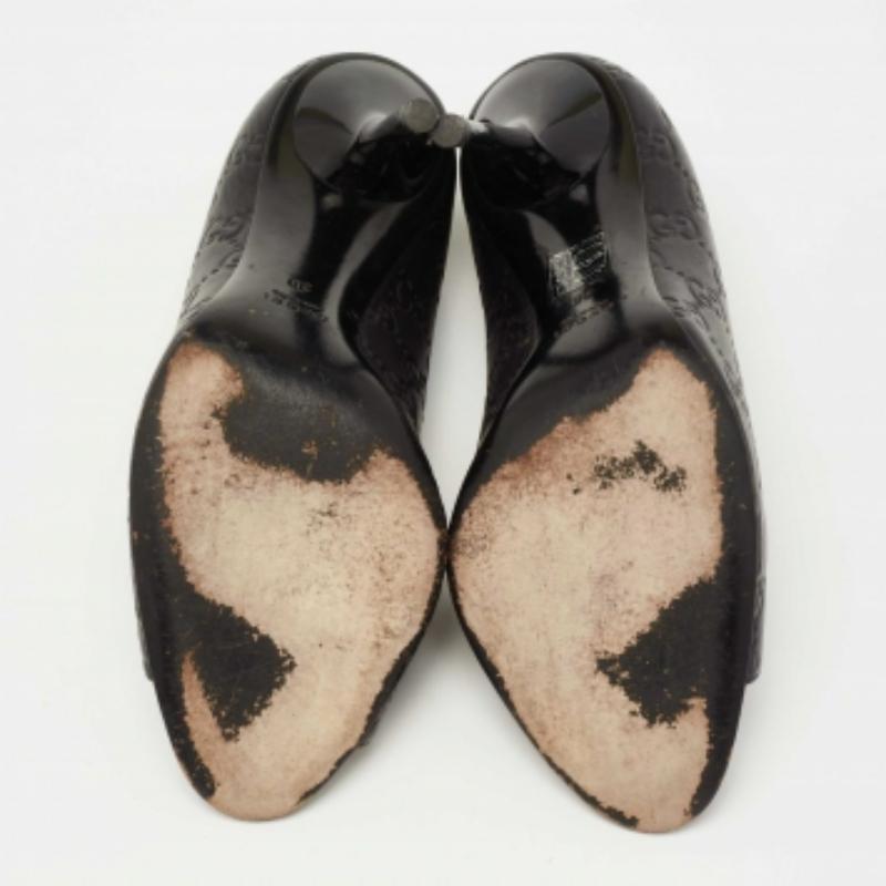 Gucci Black Guccissima Leather Open Toe Pumps Size 38 3