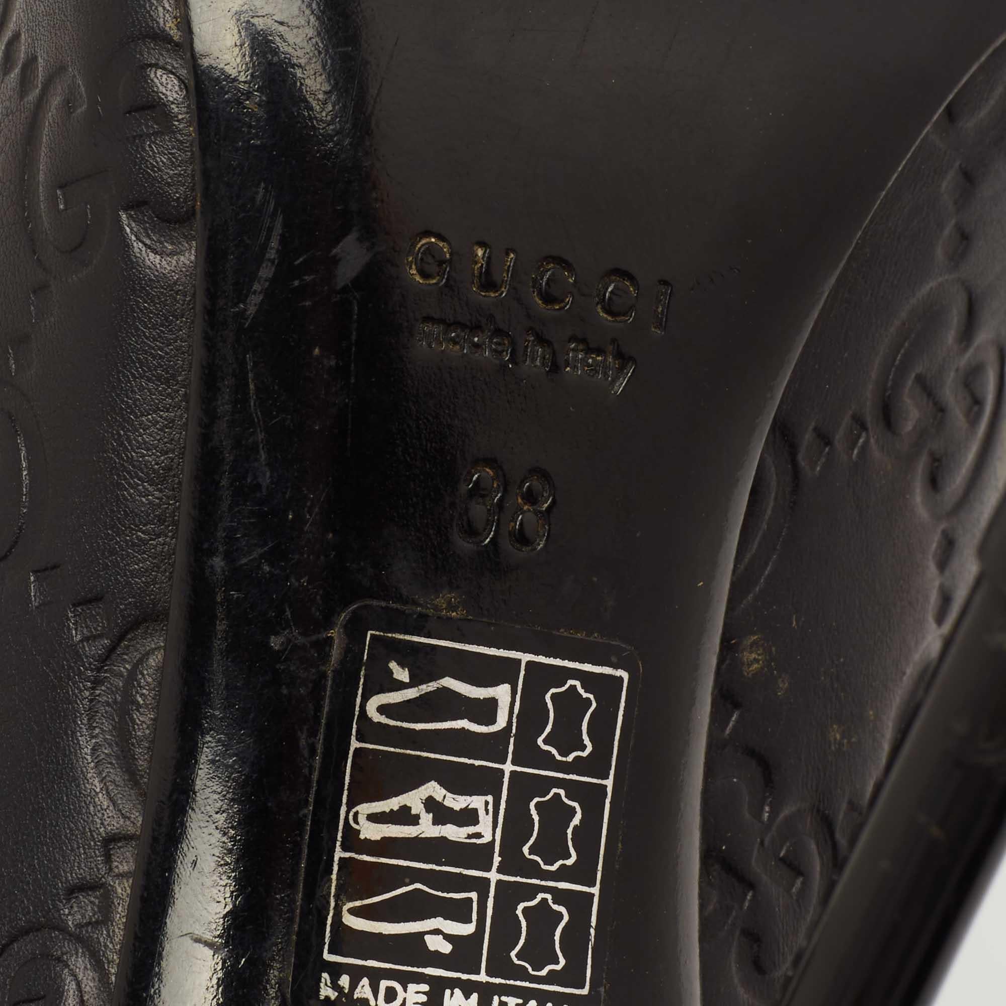 Gucci Black Guccissima Leather Open Toe Pumps Size 38 4