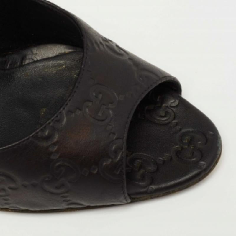 Gucci Black Guccissima Leather Open Toe Pumps Size 38 4