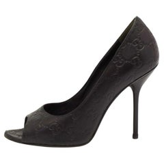 Gucci Black Guccissima Leather Open Toe Pumps Size 38