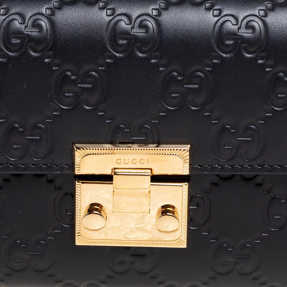 Gucci Black Guccissima Leather Padlock Chain Continental Wallet 4