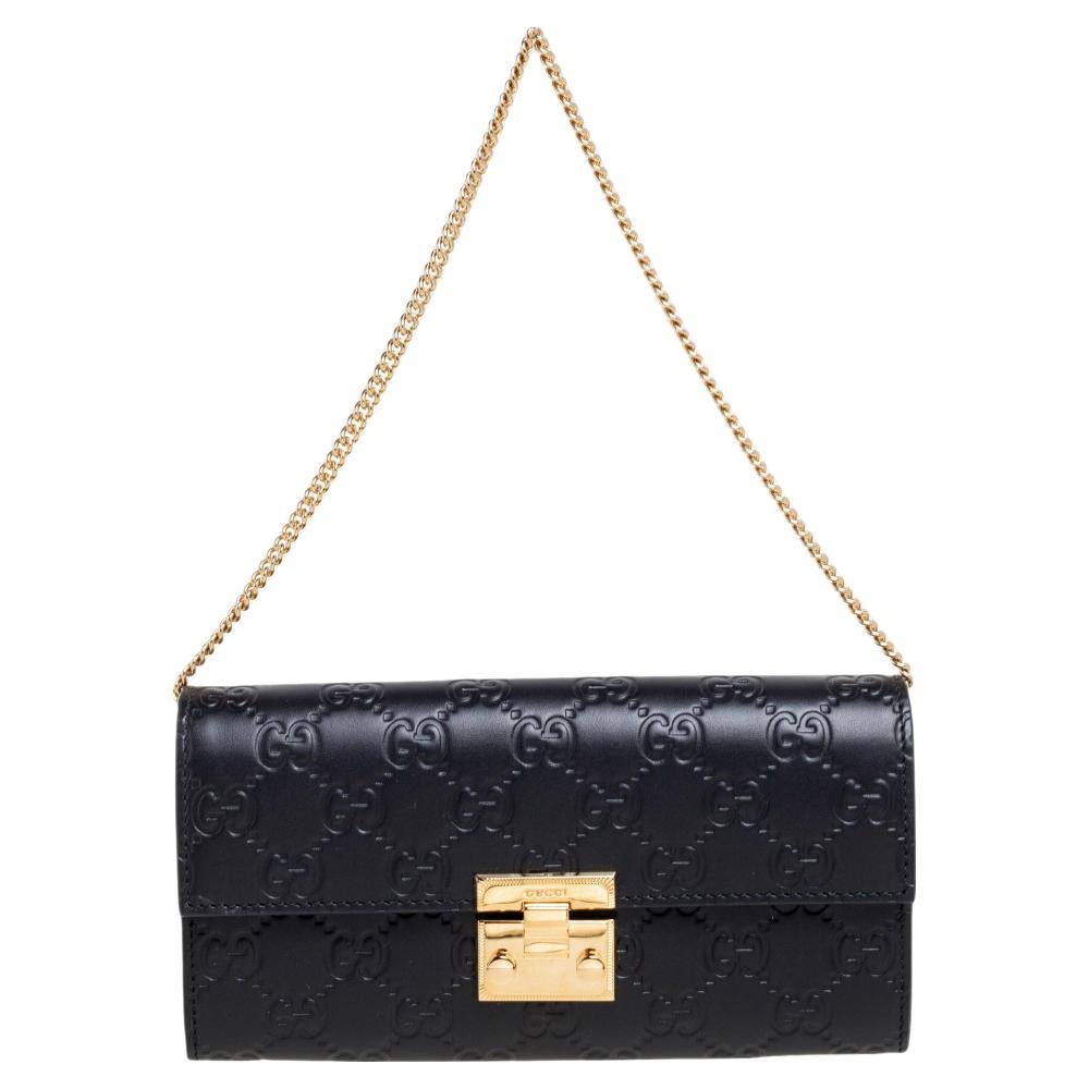 Gucci Black Guccissima Leather Padlock Chain Continental Wallet 5