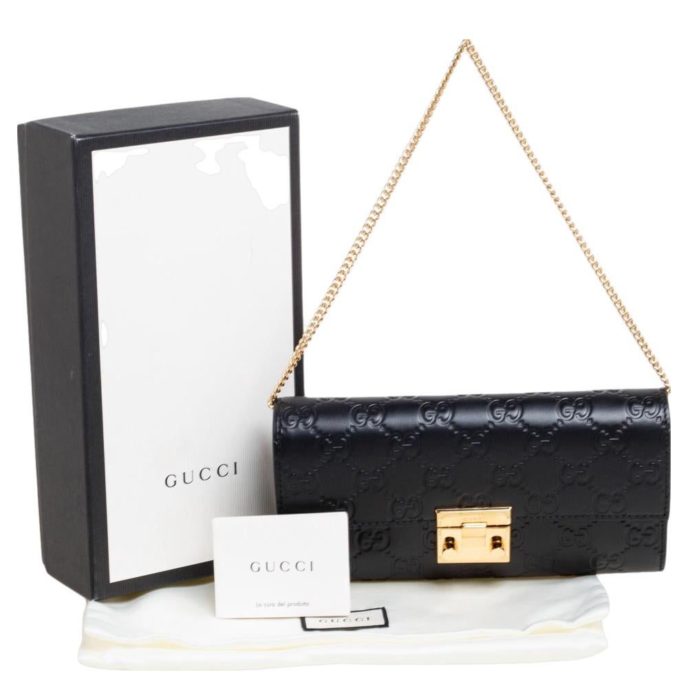 Gucci Black Guccissima Leather Padlock Chain Continental Wallet 6