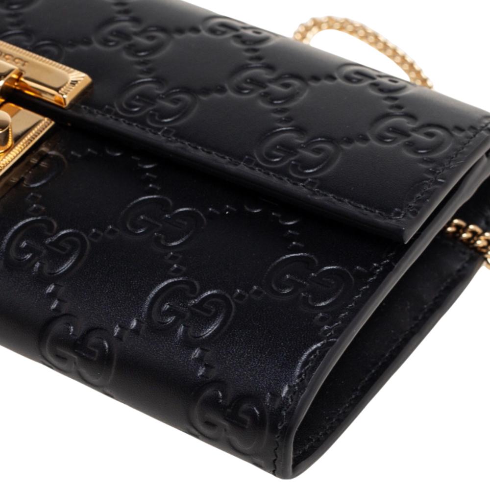 Women's Gucci Black Guccissima Leather Padlock Chain Continental Wallet