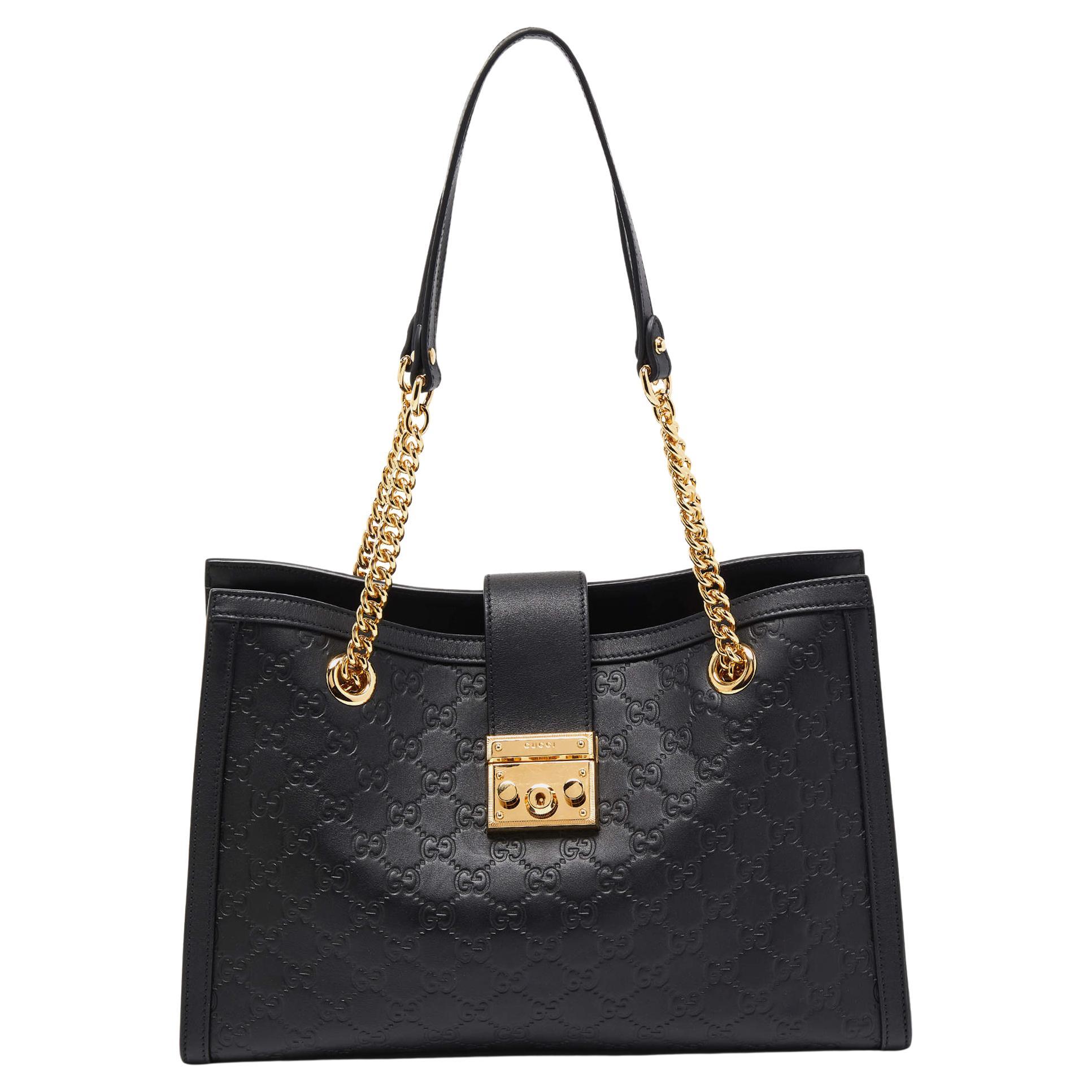 Gucci Schwarz Guccissima Leder Padlock Medium Tote aus schwarzem Leder