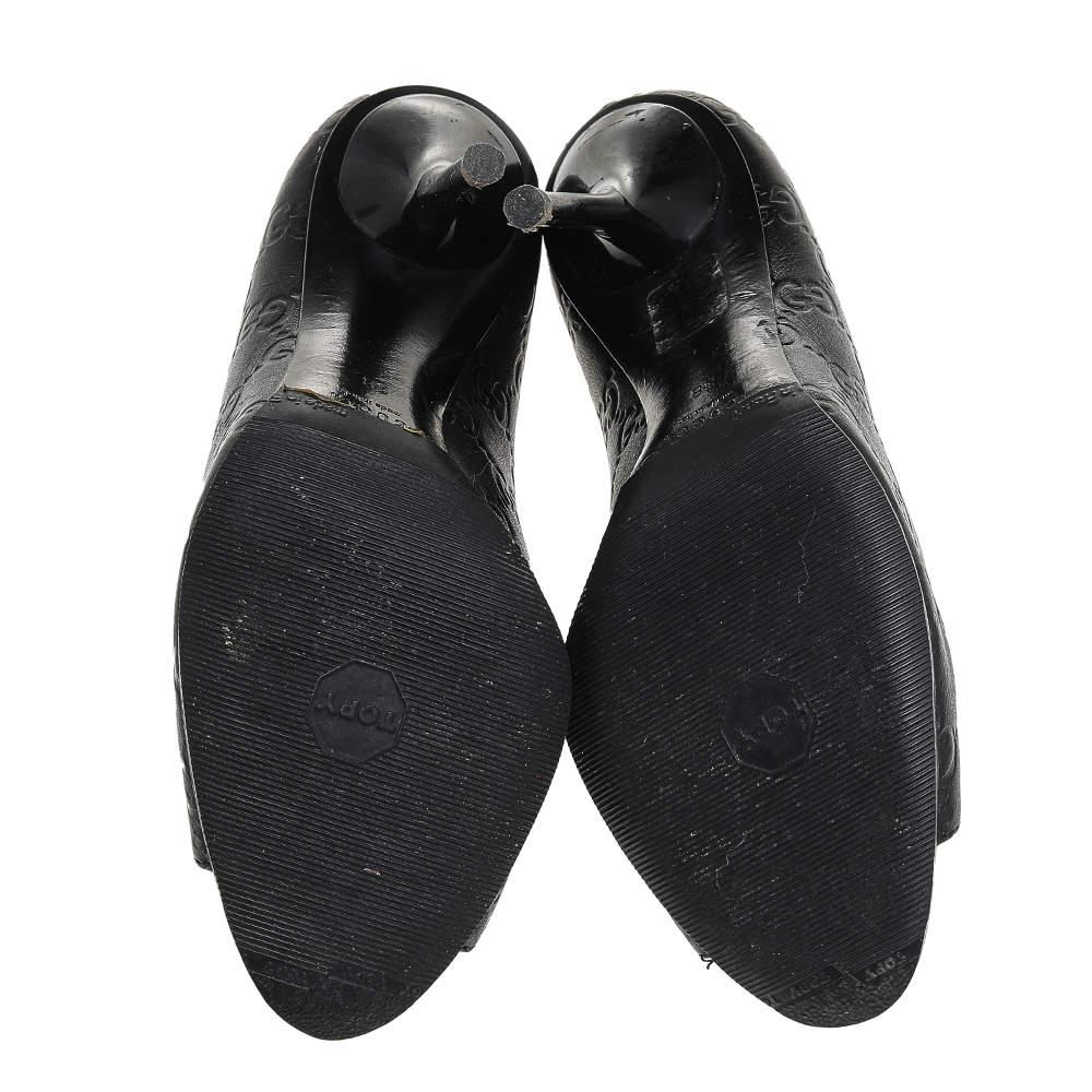 Gucci Black Guccissima Leather Peep Toe Pumps Size 38 2