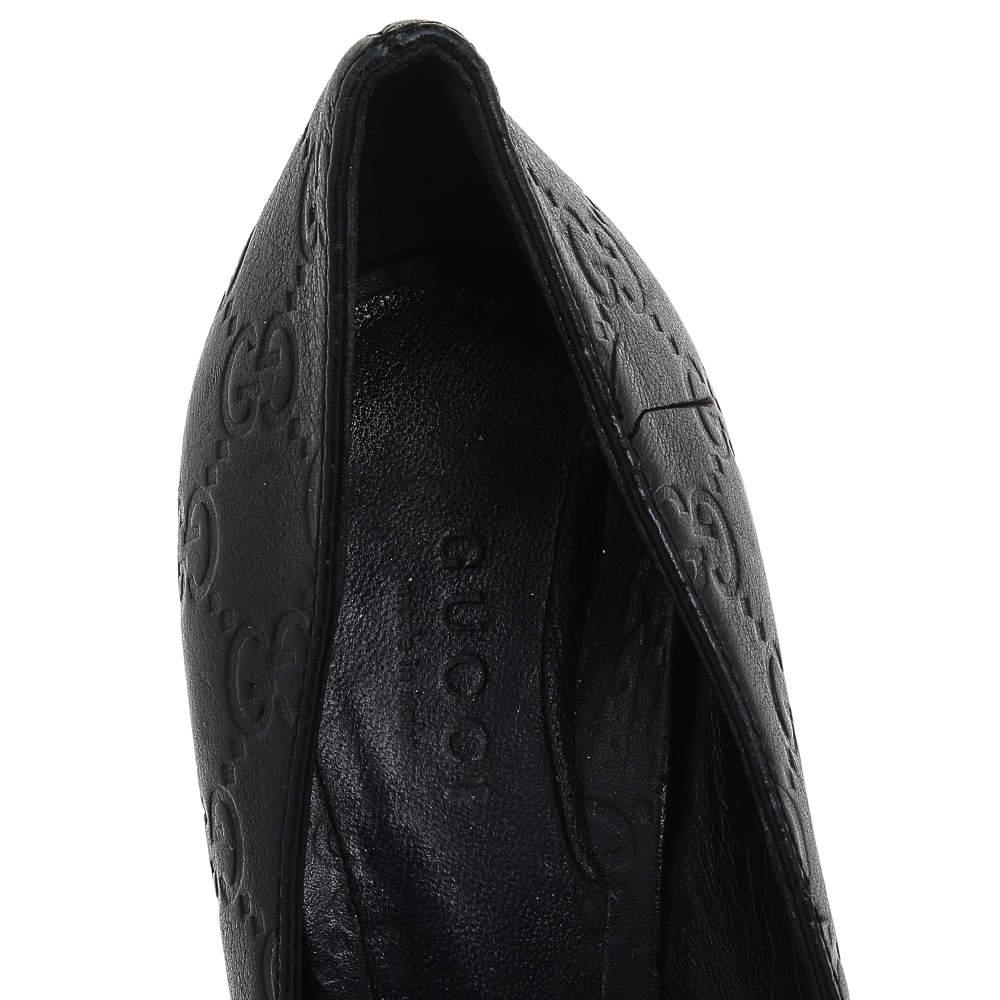 Gucci Black Guccissima Leather Peep Toe Pumps Size 38 3