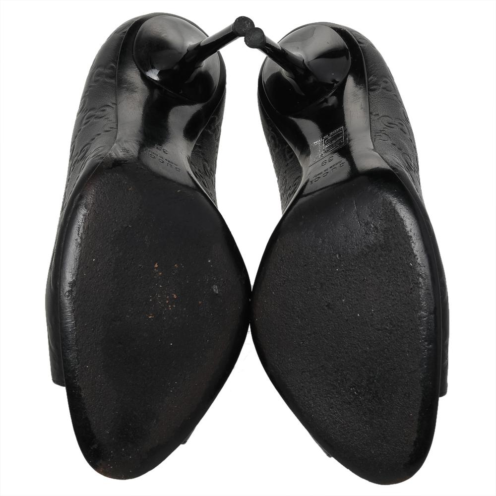 Gucci Black Guccissima Leather Peep Toe Pumps Size 39 2