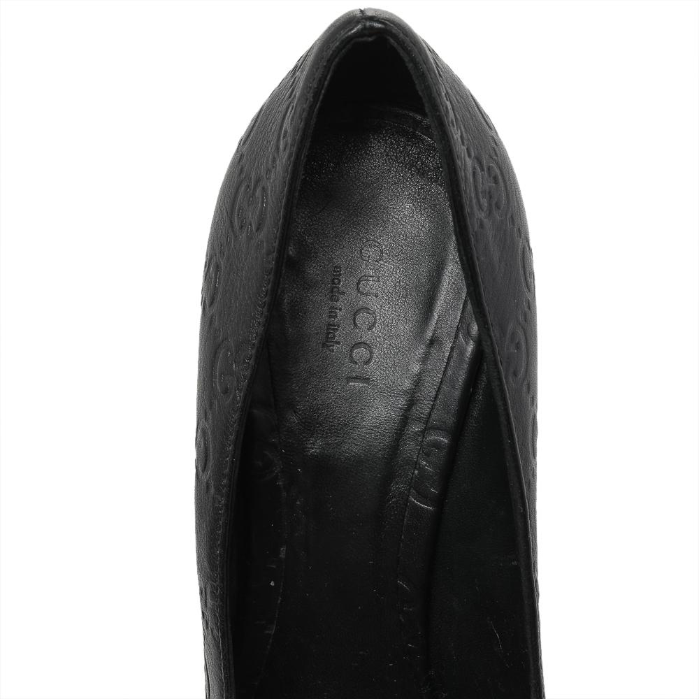 Gucci Black Guccissima Leather Peep Toe Pumps Size 39 3