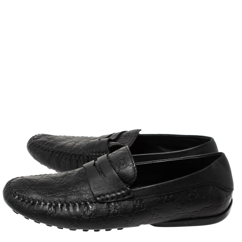 Gucci Black Guccissima Leather Penny Loafers Size 41 In Fair Condition In Dubai, Al Qouz 2