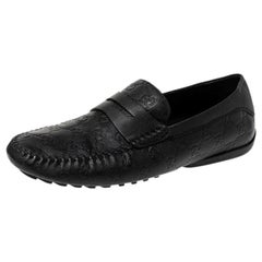Gucci Black Guccissima Leather Penny Loafers Size 41
