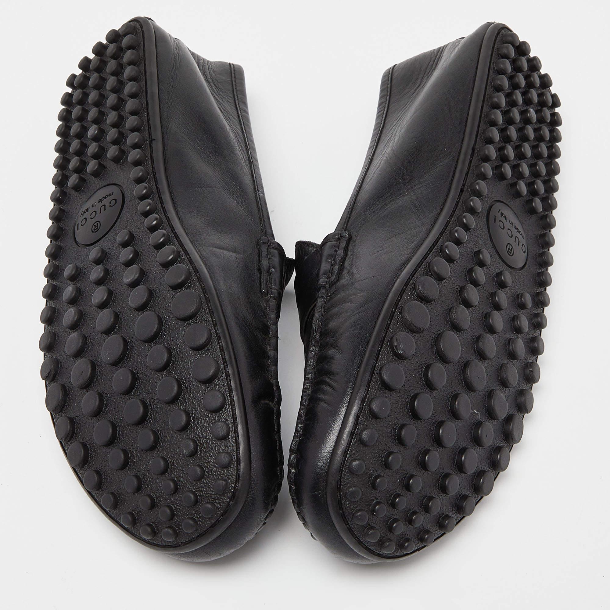 Gucci Black Guccissima Leather Penny Loafers Size 44 For Sale 1
