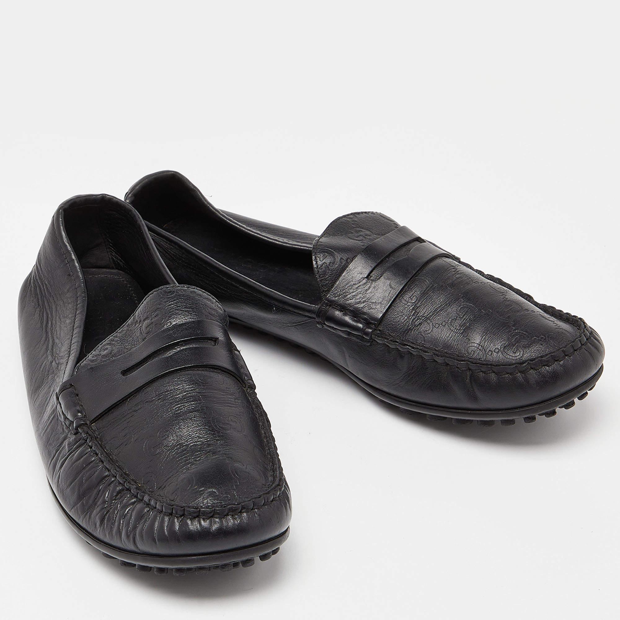 Gucci Black Guccissima Leather Penny Loafers Size 44 For Sale 3