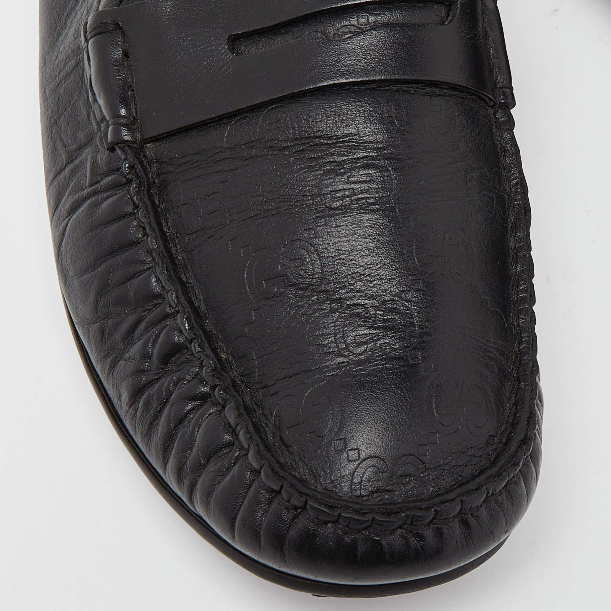 Gucci Black Guccissima Leather Penny Loafers Size 44 For Sale 4
