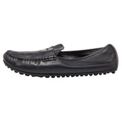 Used Gucci Black Guccissima Leather Penny Loafers Size 44