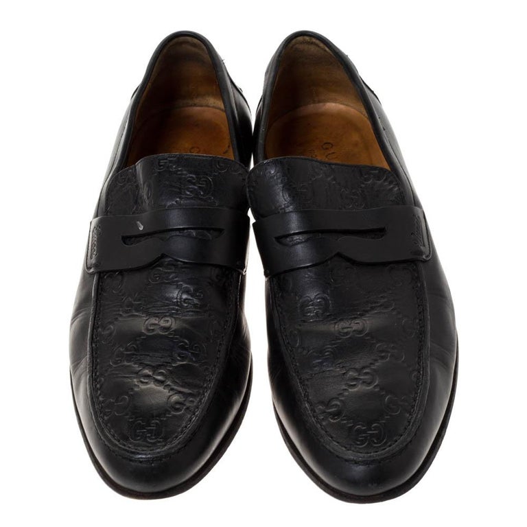 Gucci Black Guccissima Leather Penny Slip On Loafers 41 at 1stDibs