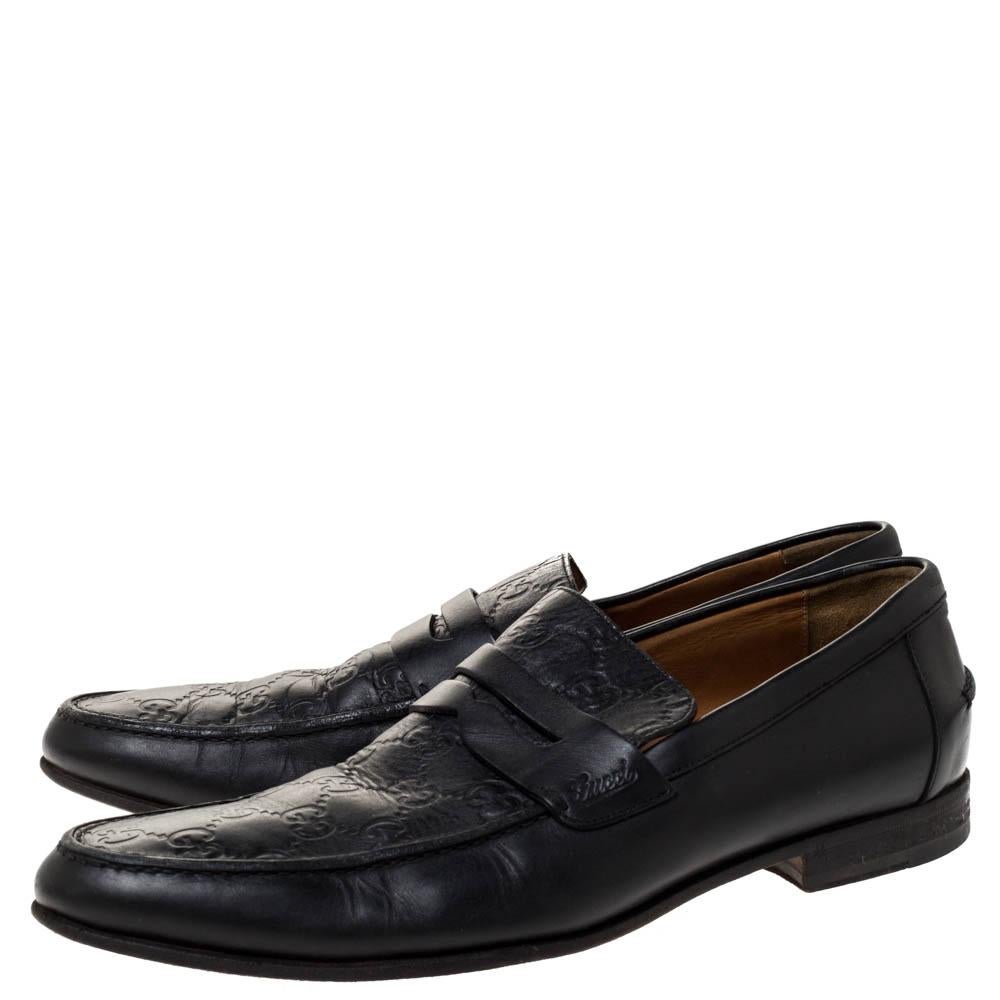 Gucci Black Guccissima Leather Penny Slip On Loafers 41 1