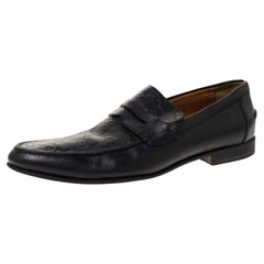 Gucci Black Guccissima Leather Penny Slip On Loafers 41