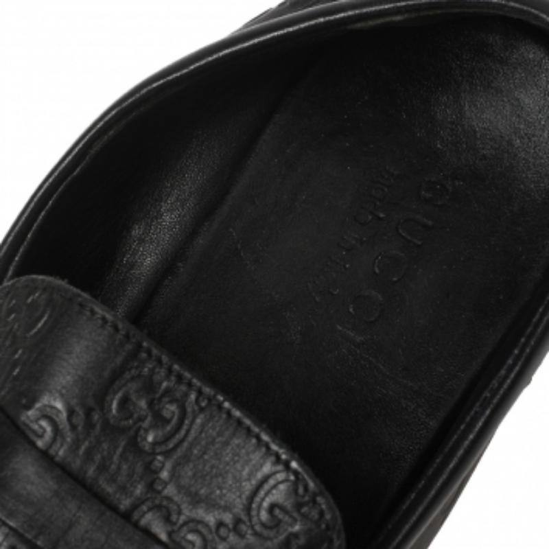 Gucci Black Guccissima Leather Penny Slip On Loafers Size 41.5 For Sale 1