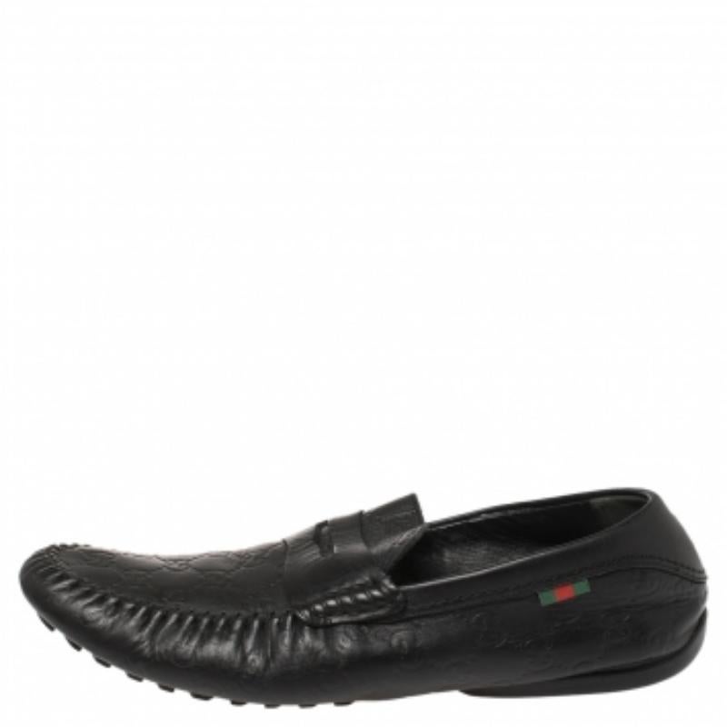 Gucci Black Guccissima Leather Penny Slip On Loafers Size 41.5 For Sale 2
