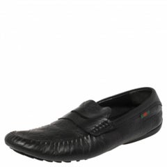 Gucci Black Guccissima Leather Penny Slip On Loafers Size 41.5