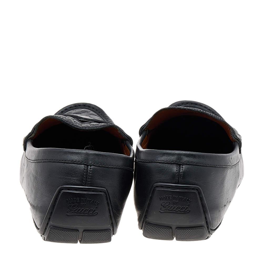Gucci Black Guccissima Leather Penny Slip On Loafers Size 43.5 In Fair Condition For Sale In Dubai, Al Qouz 2