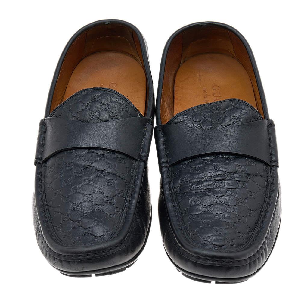 Men's Gucci Black Guccissima Leather Penny Slip On Loafers Size 43.5 For Sale