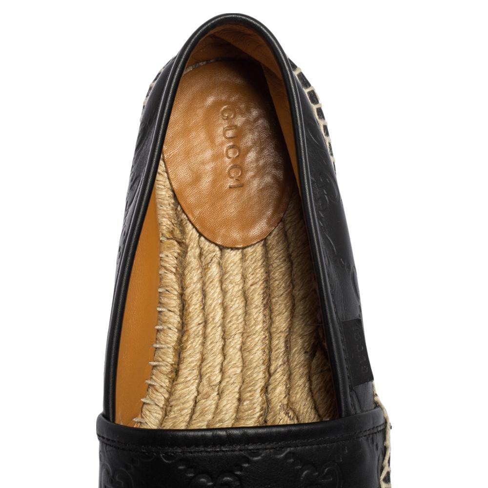 Gucci Black Guccissima Leather Pilar Espadrille Flats Size 36 2