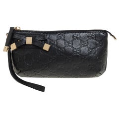 Gucci Black Guccissima Leather Princy Wristlet Clutch