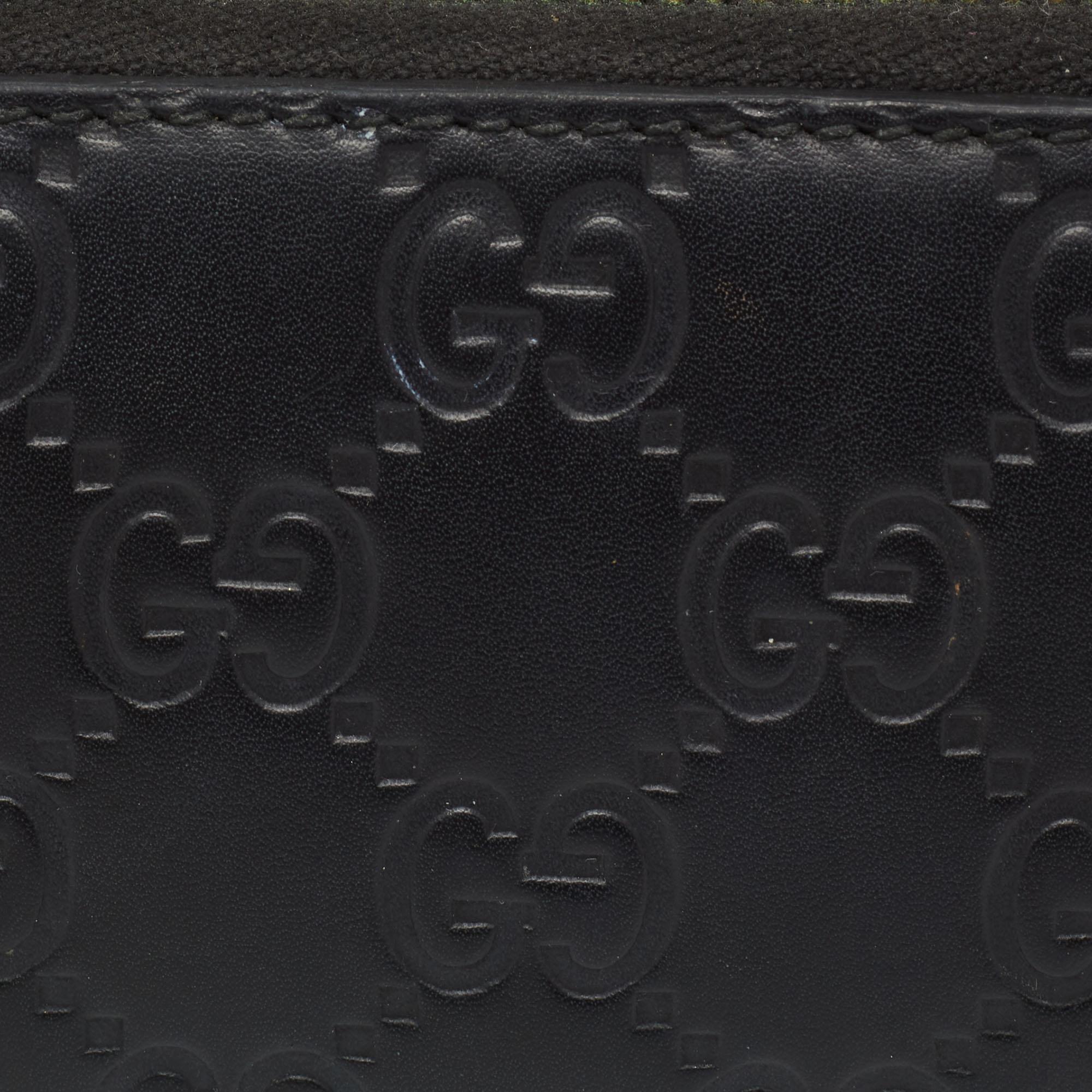 Gucci Black Guccissima Leather Signature Zip Around Card Case 2