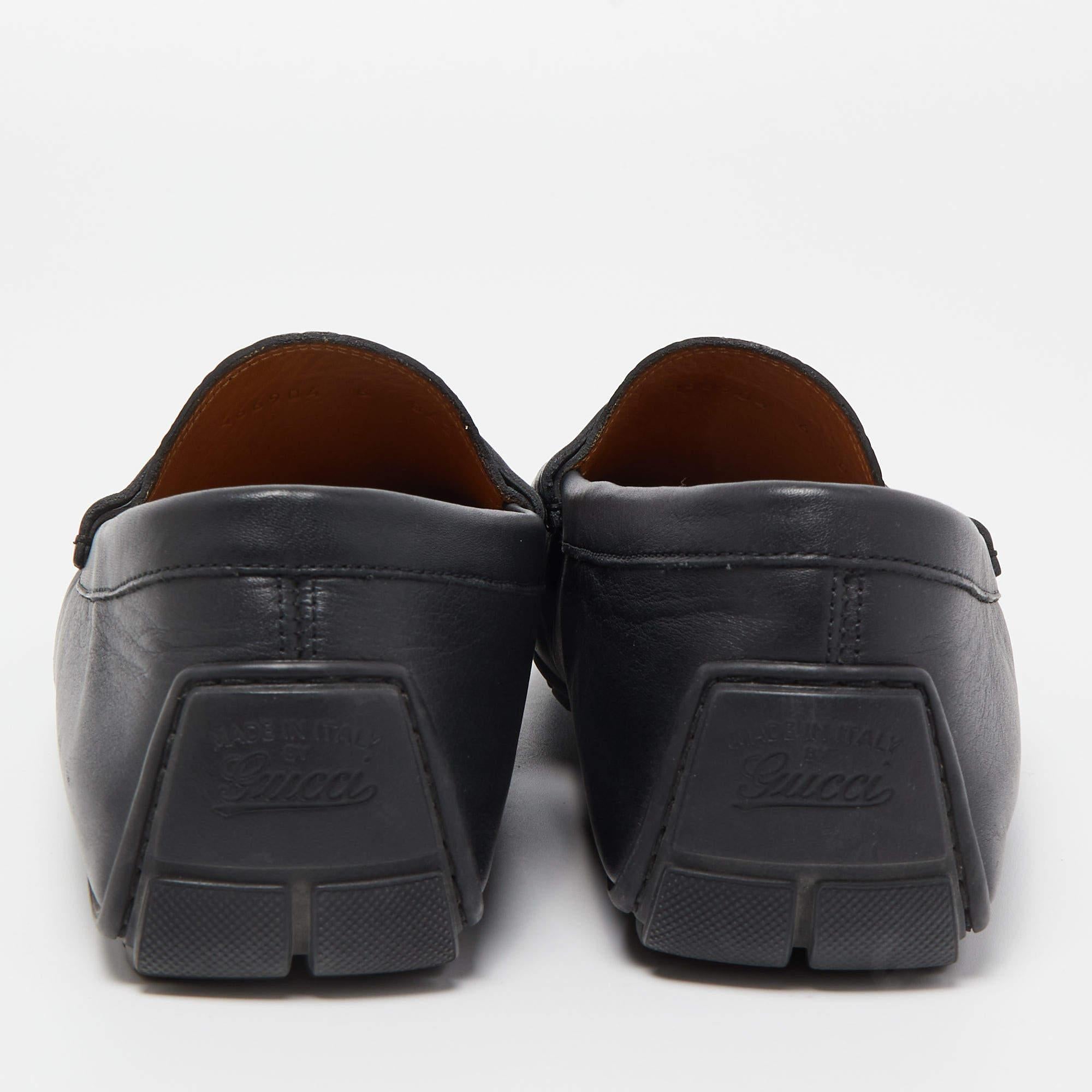 Gucci Black Guccissima Leather Slip On Loafers Size 40 For Sale 3