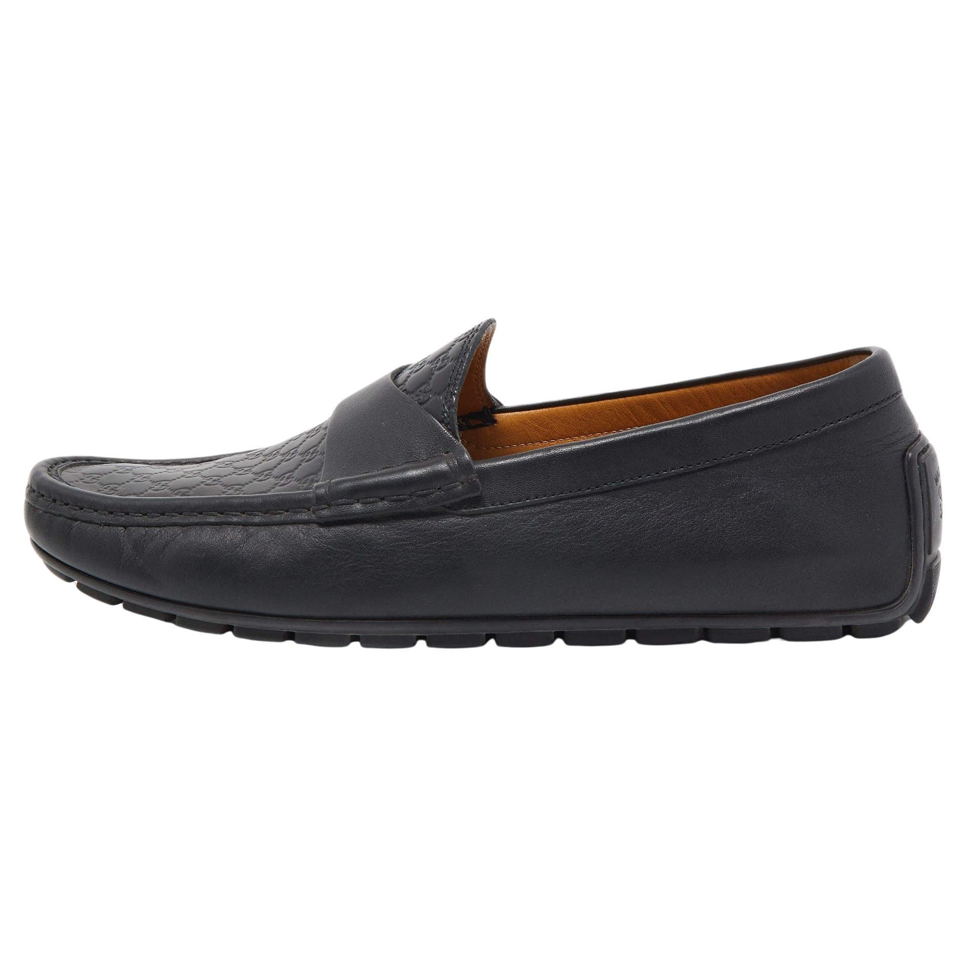 Gucci Black Guccissima Leather Slip On Loafers Size 40 For Sale