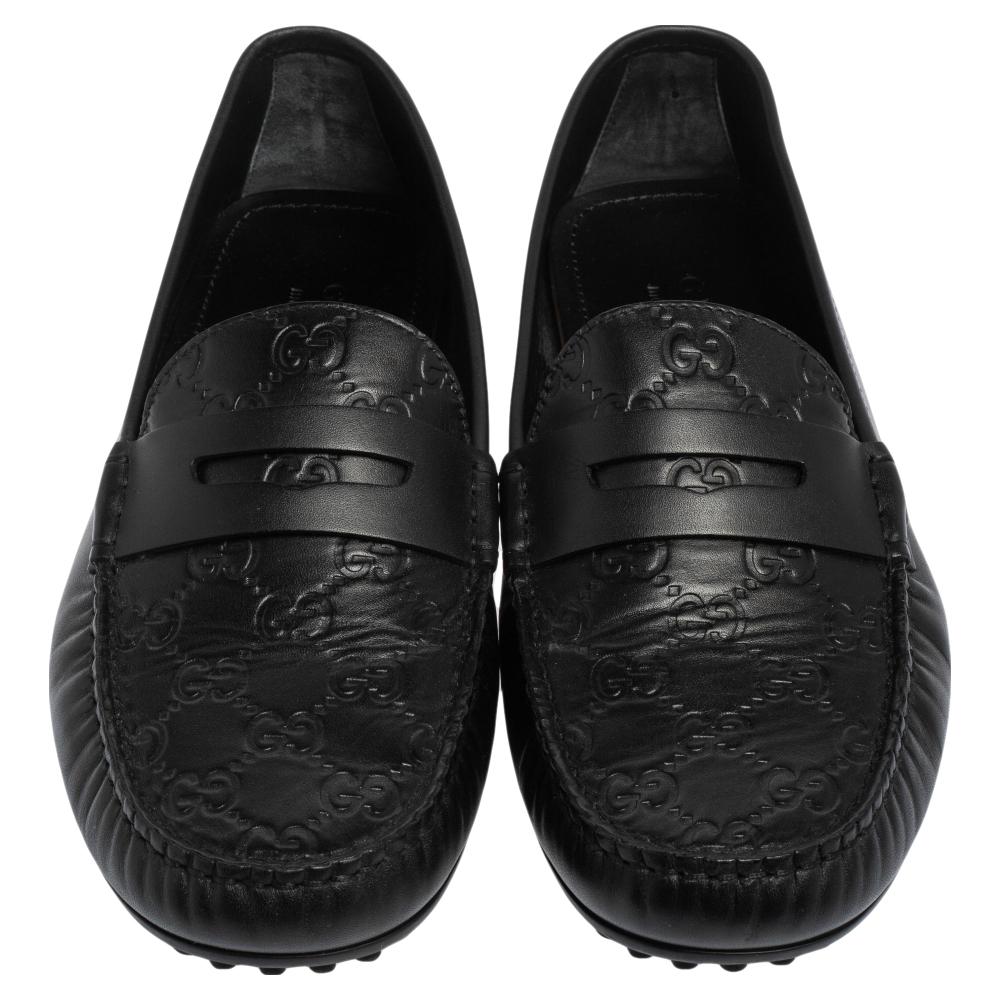 Gucci Black Guccissima Leather Slip on Loafers Size 42.5 In Good Condition In Dubai, Al Qouz 2