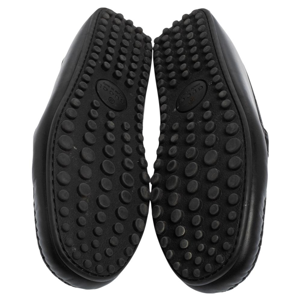 Men's Gucci Black Guccissima Leather Slip on Loafers Size 42.5