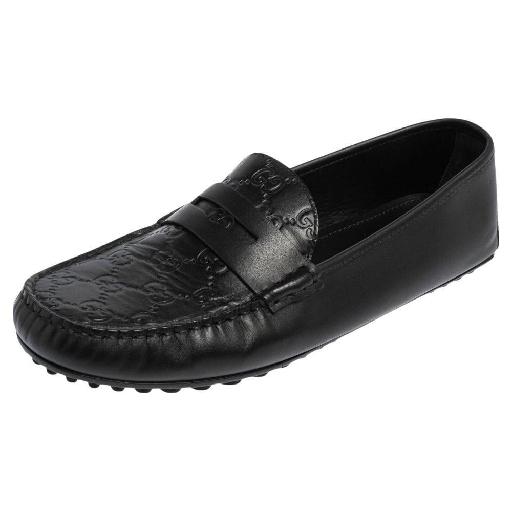 Gucci Black Guccissima Leather Slip on Loafers Size 42.5