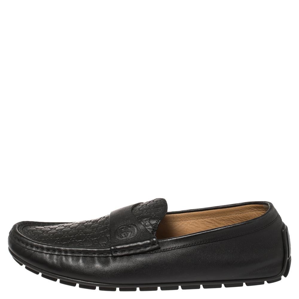 Gucci Black Guccissima Leather Slip On Loafers Size 44.5 For Sale at