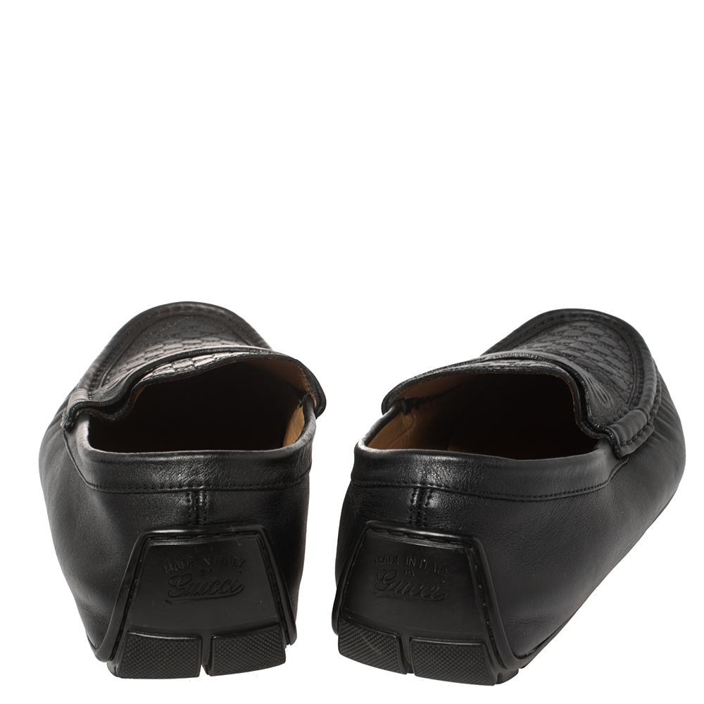 Gucci Black Guccissima Leather Slip On Loafers Size 44.5 In Good Condition In Dubai, Al Qouz 2
