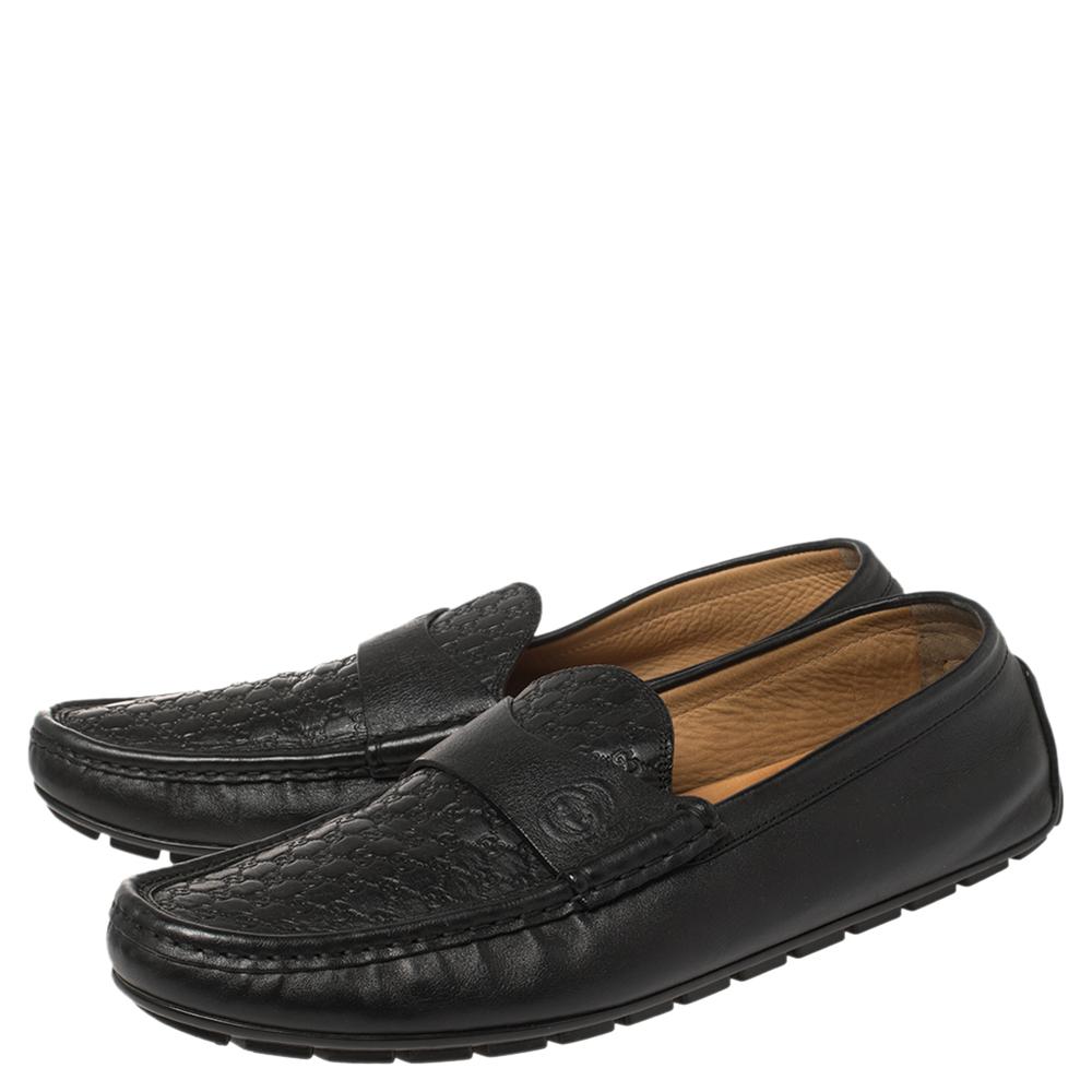 Men's Gucci Black Guccissima Leather Slip On Loafers Size 44.5